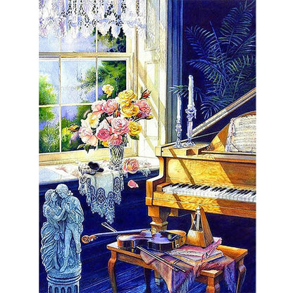 Piano By The Window - Full Round Drill Diamond Painting 30*40CM