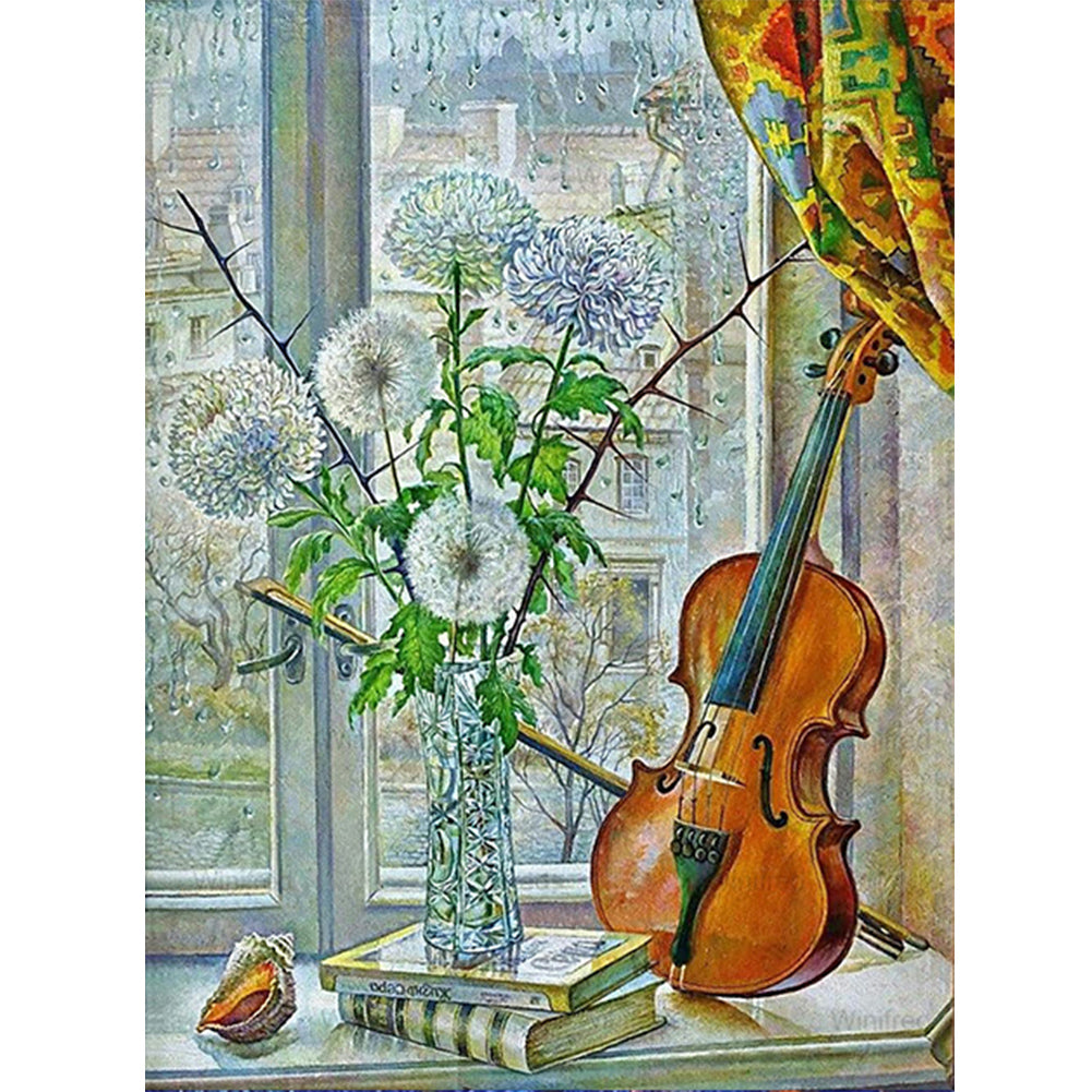 Violin On Windowsill - Full Round Drill Diamond Painting 30*40CM