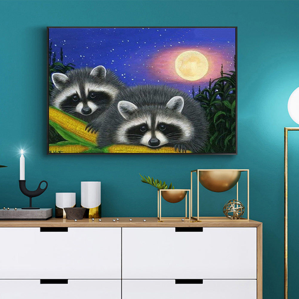 Raccoon Eating Corn - Full Round Drill Diamond Painting 40*30CM