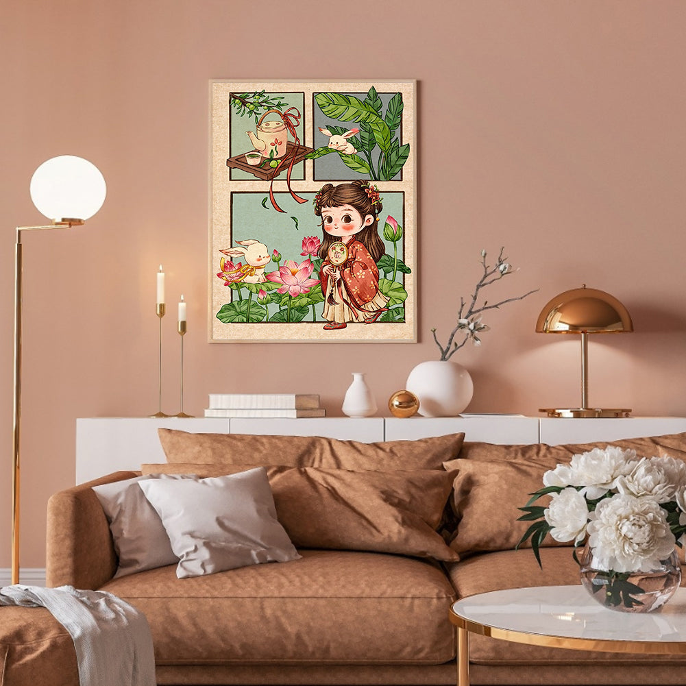 Bunny And Girl - Full Round Drill Diamond Painting 30*40CM