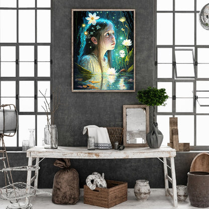 Lotus Girl - Full Round Drill Diamond Painting 30*40CM