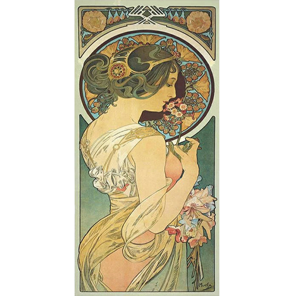 Art Nouveau Female Portrait - Full Round Drill Diamond Painting 40*90CM