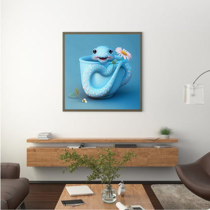 Light Blue Potted Version Of The Zodiac Snake - Full Round Drill Diamond Painting 30*30CM