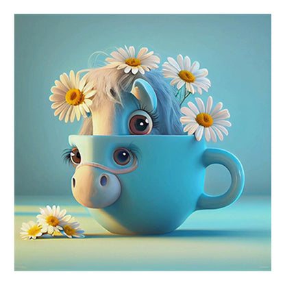 Light Blue Potted Version Of The Zodiac Horse - Full Round Drill Diamond Painting 30*30CM