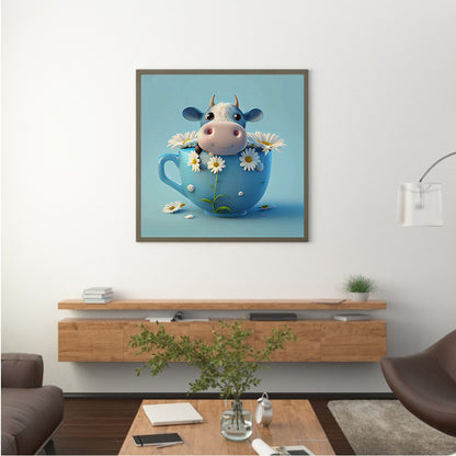 Light Blue Potted Plant Zodiac Ox - Full Round Drill Diamond Painting 30*30CM