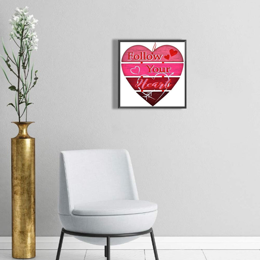 Heart Woodblock Print - Full Round Drill Diamond Painting 30*30CM