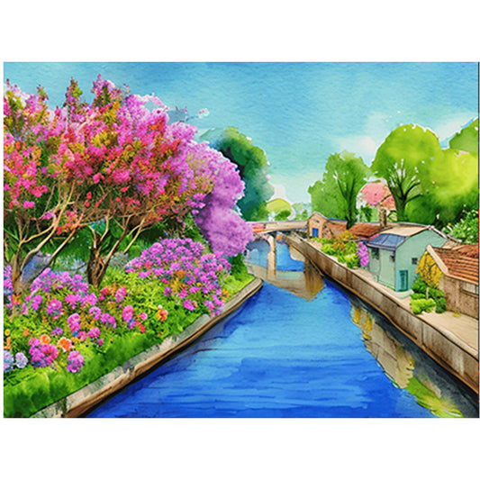 River Bank Scenery - Full Round Drill Diamond Painting 40*30CM