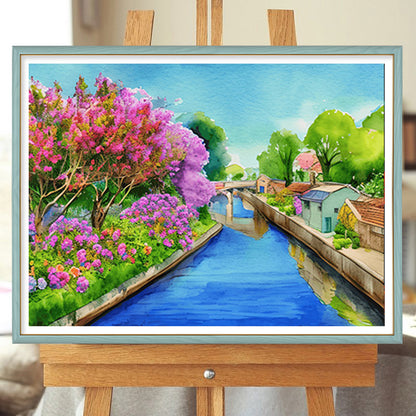 River Bank Scenery - Full Round Drill Diamond Painting 40*30CM