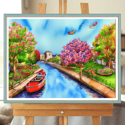 River Bank Scenery - Full Round Drill Diamond Painting 40*30CM