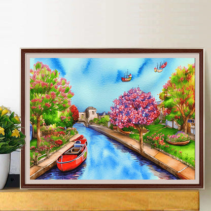 River Bank Scenery - Full Round Drill Diamond Painting 40*30CM