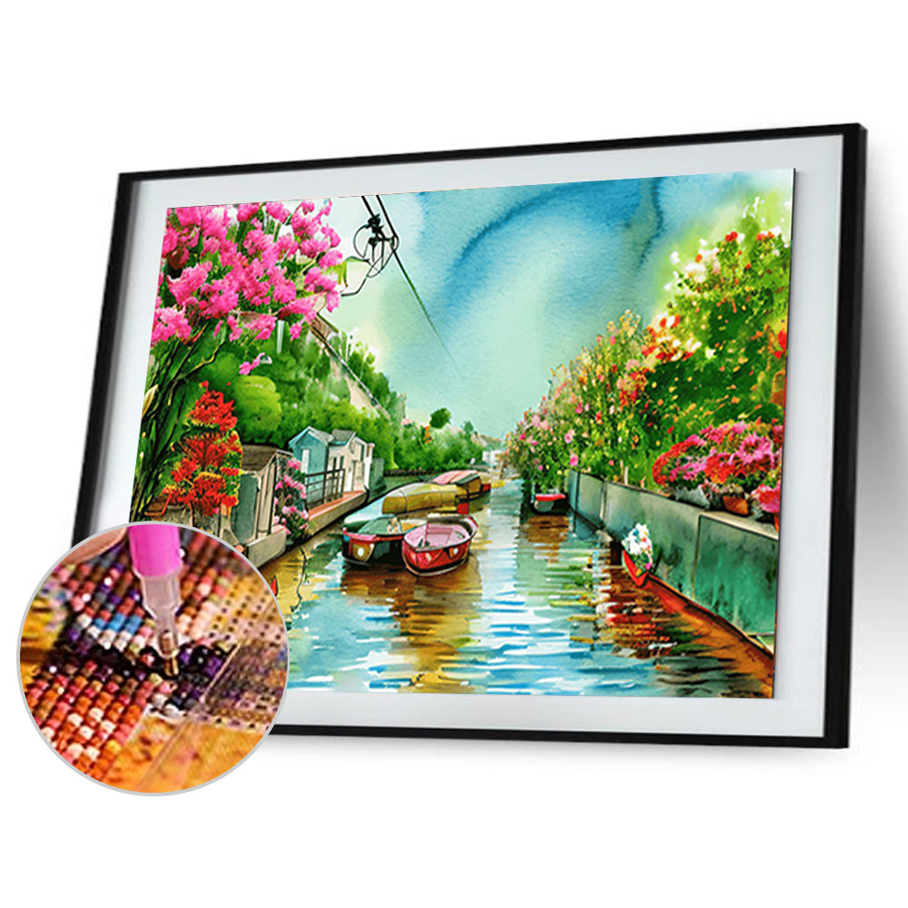 River Bank Scenery - Full Round Drill Diamond Painting 40*30CM
