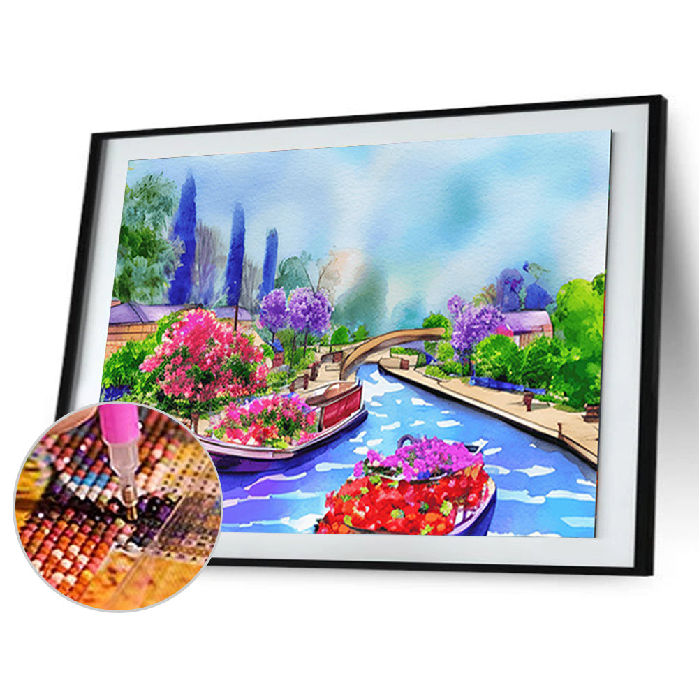 River Bank Scenery - Full Round Drill Diamond Painting 40*30CM