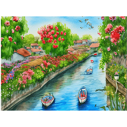 River Bank Scenery - Full Round Drill Diamond Painting 40*30CM