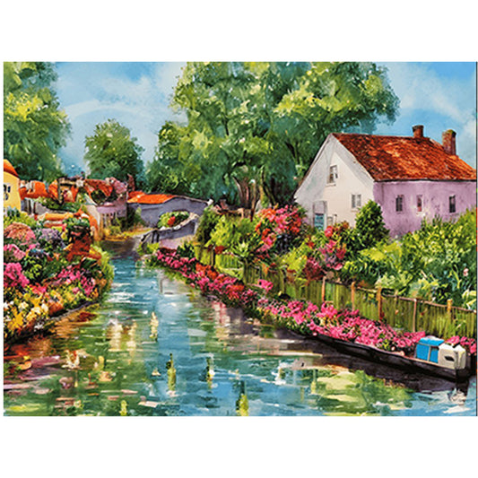 River Bank Scenery - Full Round Drill Diamond Painting 40*30CM