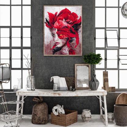 Red Parrot Woman - Full Round Drill Diamond Painting 30*40CM