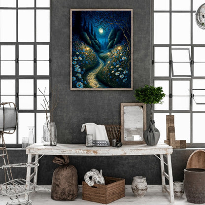 Stone Road Under The Moon - Full Round Drill Diamond Painting 30*40CM