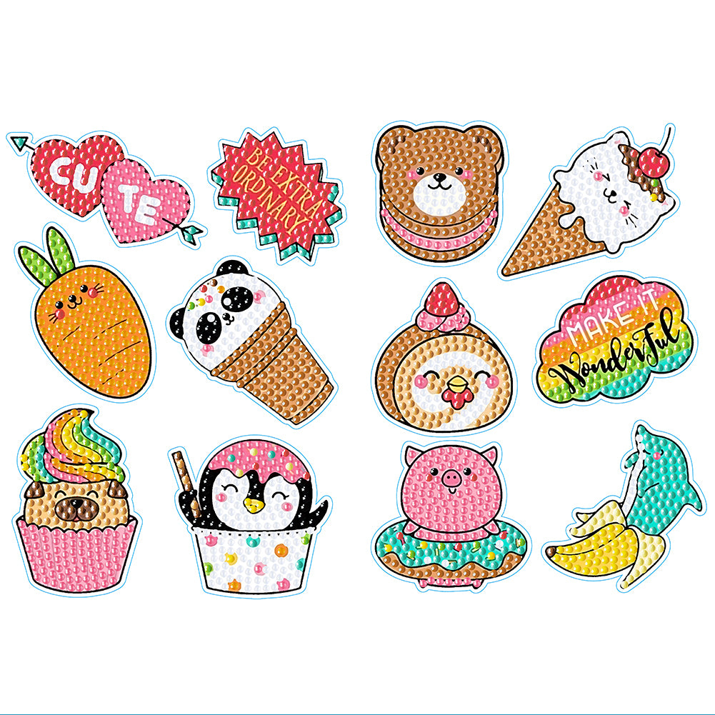 2pcs Dot Drill Sticker Cartoon Pattern DIY Art Craft for Kids Adult Gift Rewards