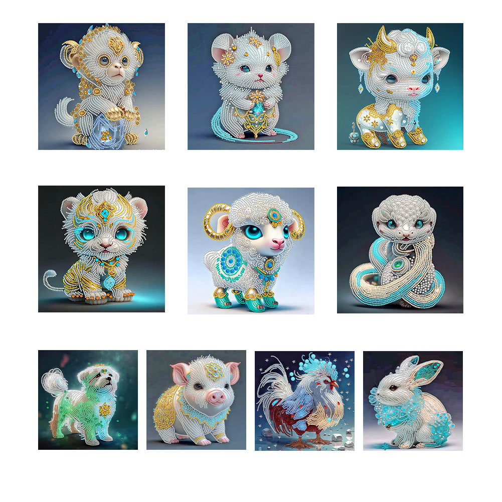 Chinese Zodiac Animals - Special Shaped Drill Diamond Painting 30*30CM