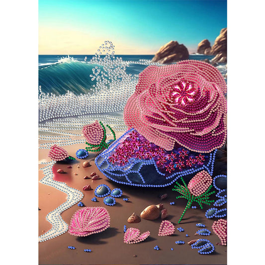 Dream Beach Roses - Special Shaped Drill Diamond Painting 30*40CM