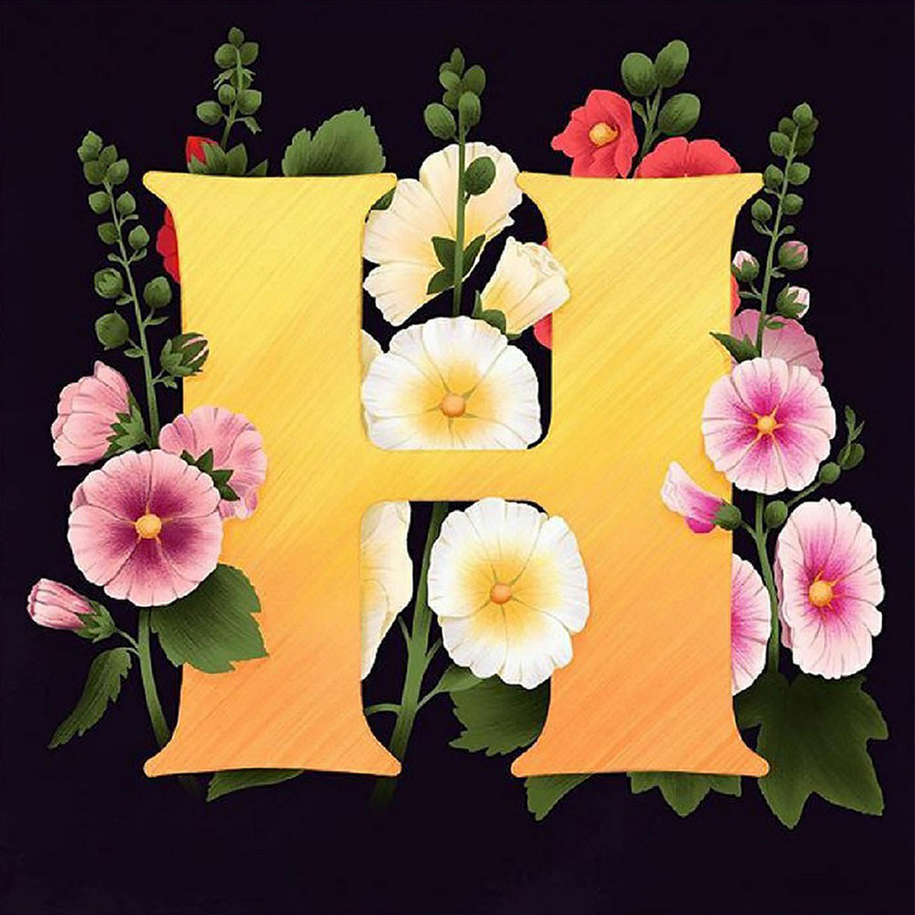 Flower Letter H - Full Square Drill Diamond Painting 40*40CM