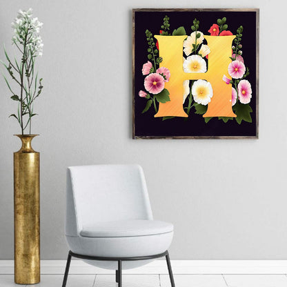 Flower Letter H - Full Square Drill Diamond Painting 40*40CM