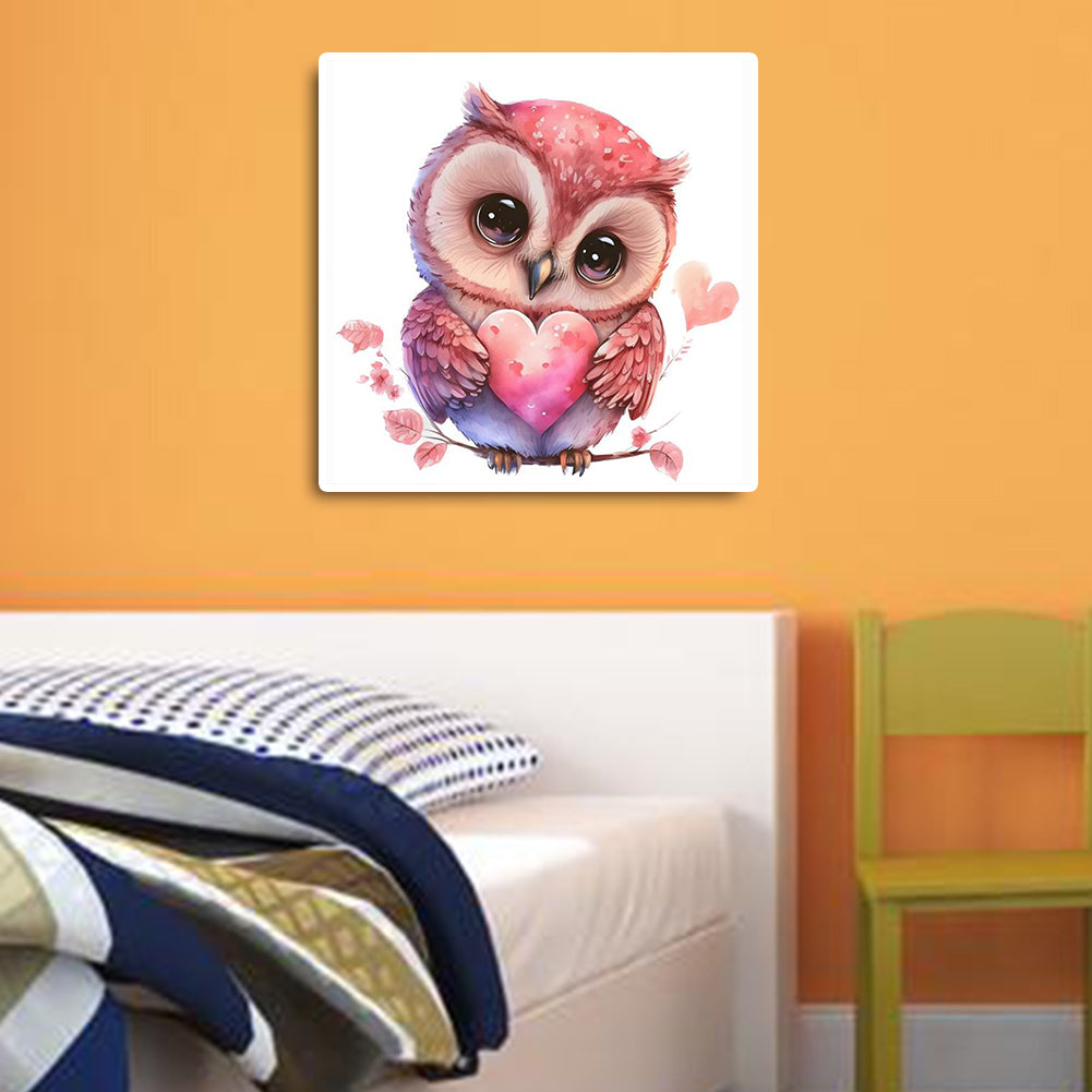 Pink Flower Owl - Full Round Drill Diamond Painting 30*30CM