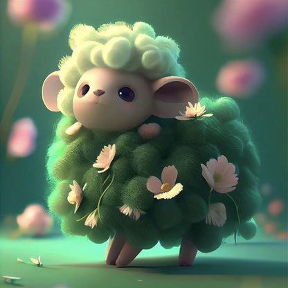 Green Sheep - Full Round Drill Diamond Painting 35*35CM