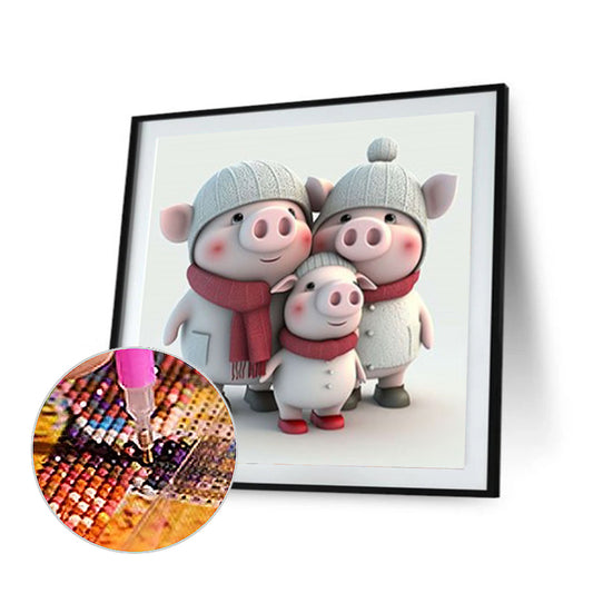 Pet Pig Family - Full Round Drill Diamond Painting 30*30CM