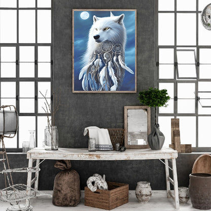 Arctic Wolf Dream Catcher - Full Round Drill Diamond Painting 30*40CM