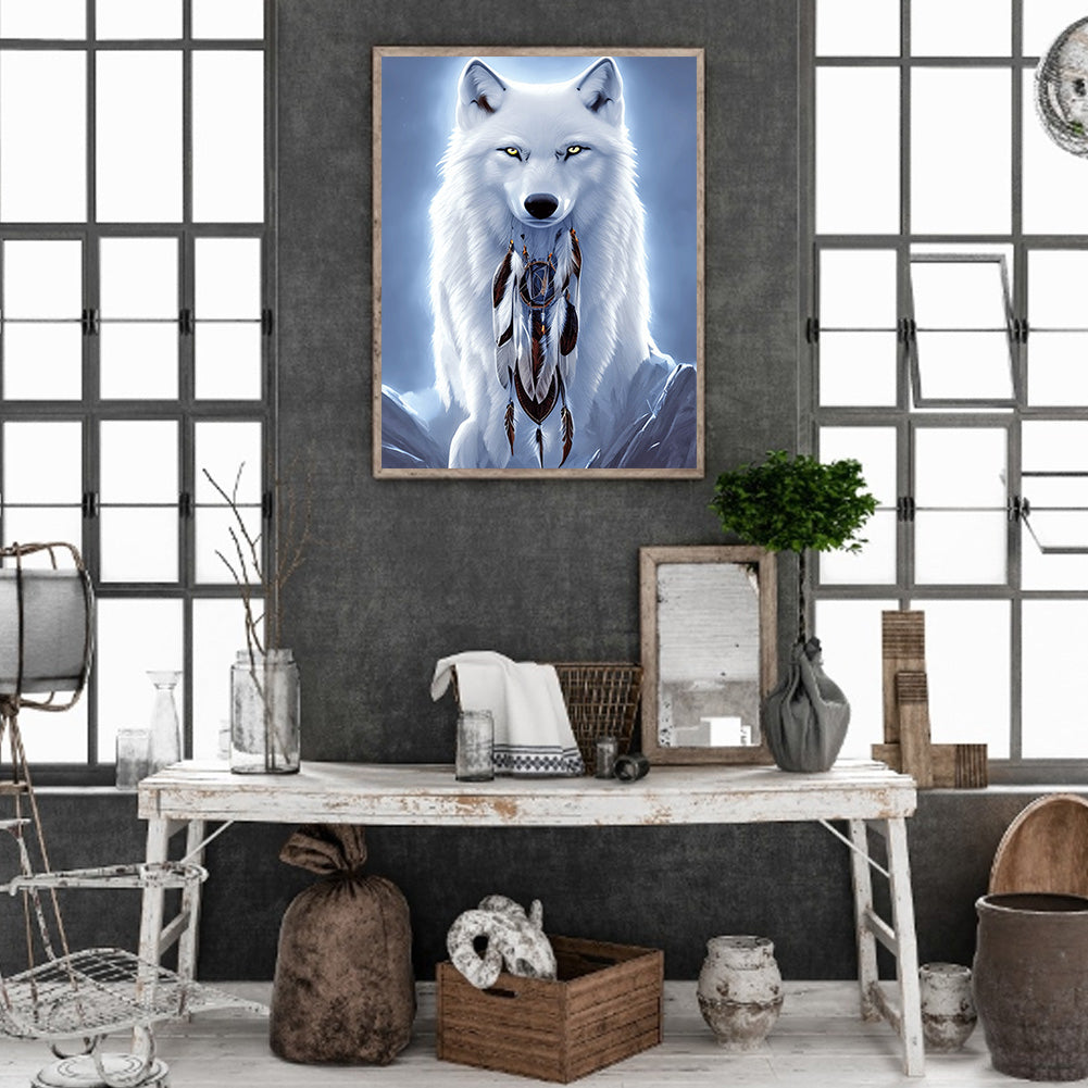 Arctic Wolf Dream Catcher - Full Round Drill Diamond Painting 30*40CM