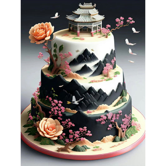 Floral Landscape Cake - Full Round Drill Diamond Painting 30*40CM