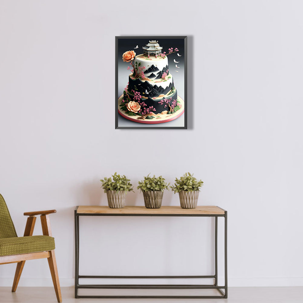Floral Landscape Cake - Full Round Drill Diamond Painting 30*40CM