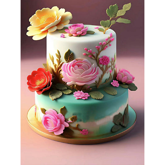 Floral Landscape Cake - Full Round Drill Diamond Painting 30*40CM