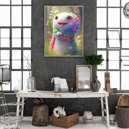 Flower Version Of The Zodiac Snake - Full Round Drill Diamond Painting 30*40CM