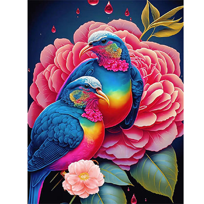 Red Flower Parrot - Full Round Drill Diamond Painting 30*40CM