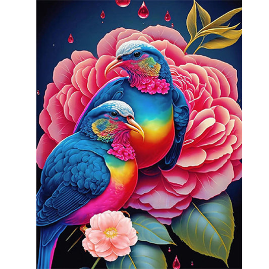 Red Flower Parrot - Full Round Drill Diamond Painting 30*40CM