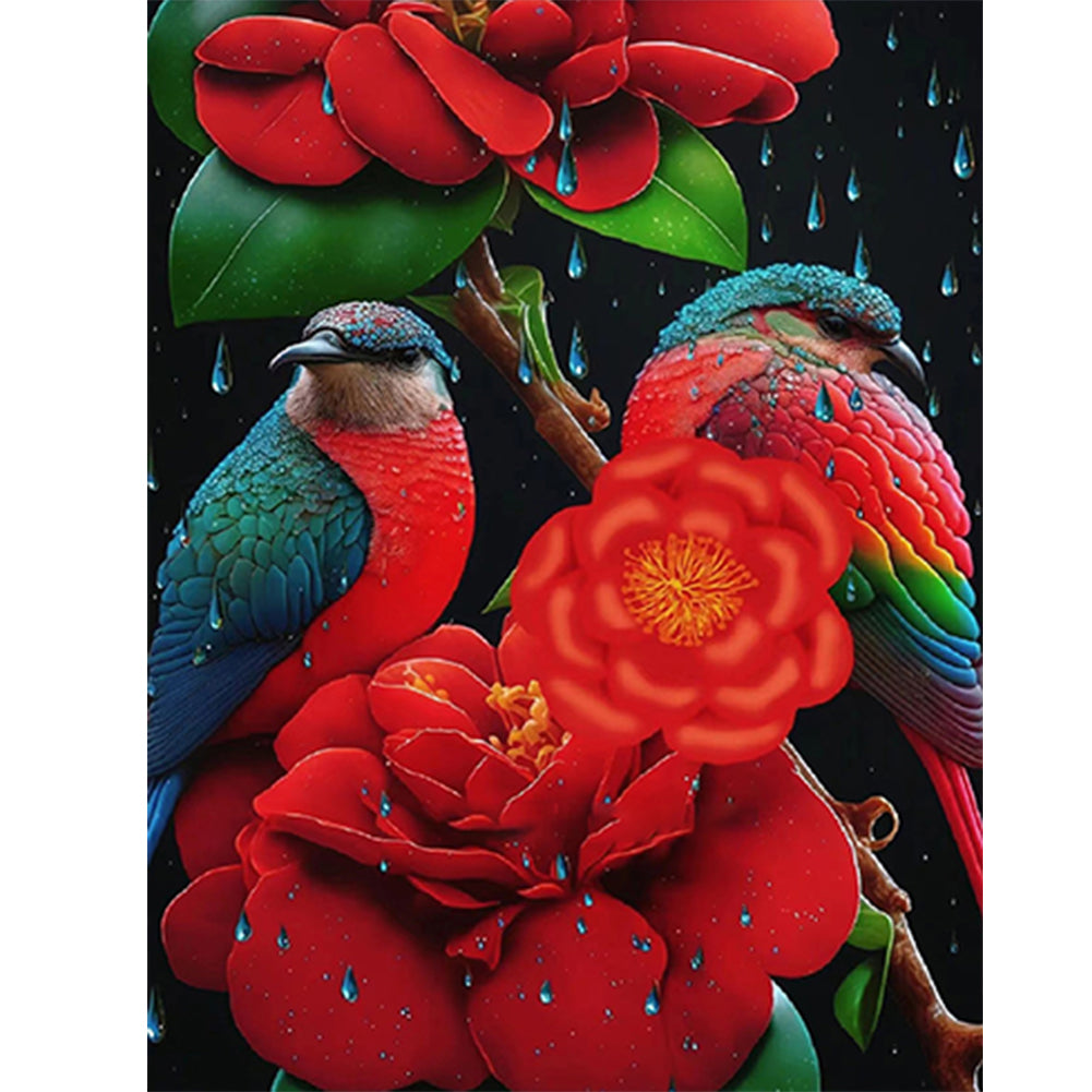 Red Flower Parrot - Full Round Drill Diamond Painting 30*40CM
