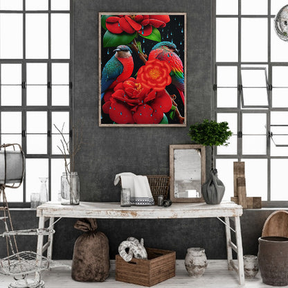 Red Flower Parrot - Full Round Drill Diamond Painting 30*40CM