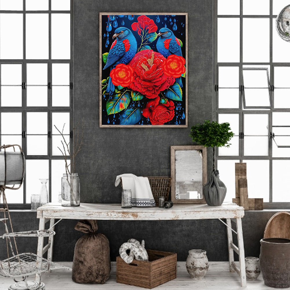 Red Flower Parrot - Full Round Drill Diamond Painting 30*40CM