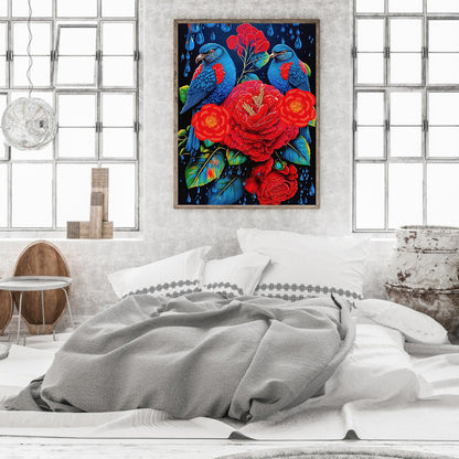 Red Flower Parrot - Full Round Drill Diamond Painting 30*40CM