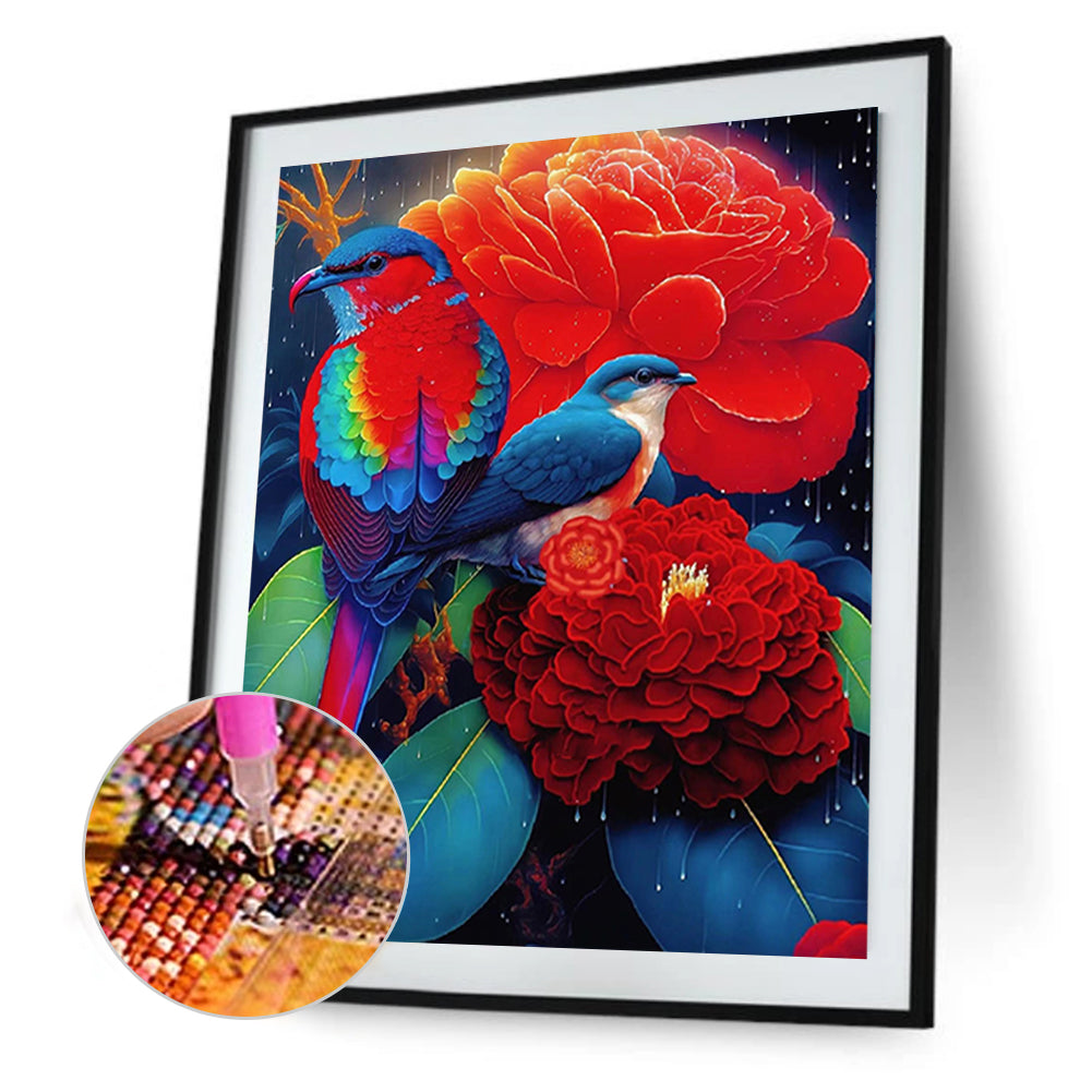 Red Flower Parrot - Full Round Drill Diamond Painting 30*40CM