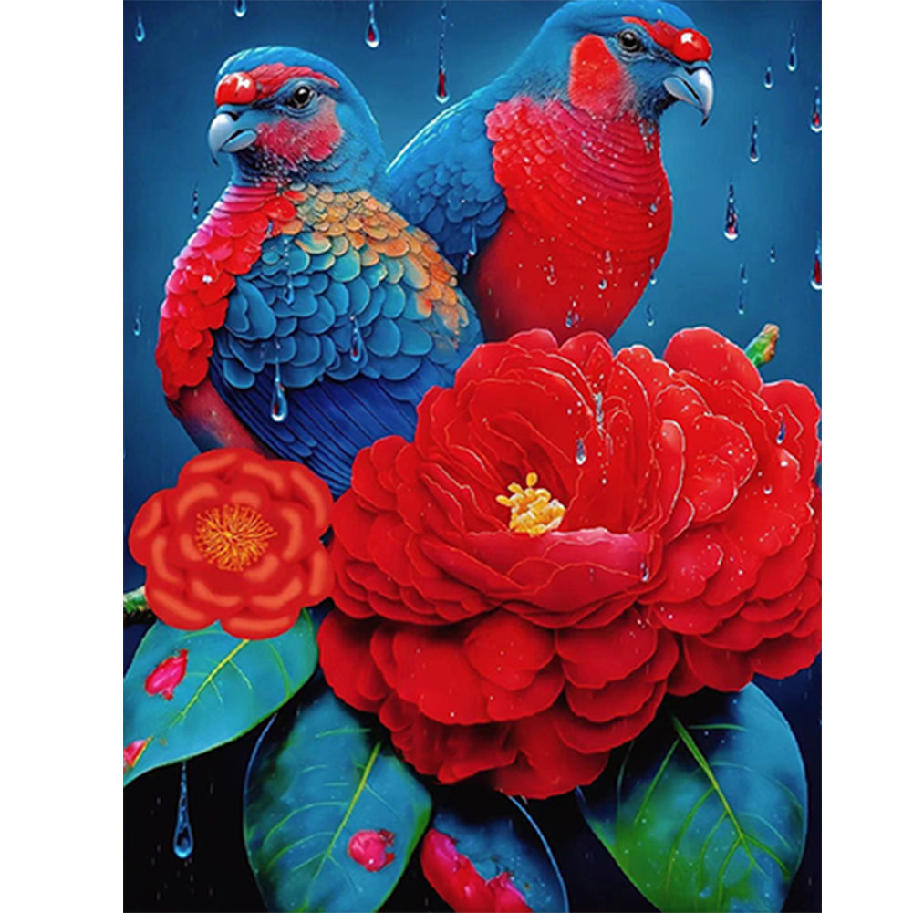 Red Flower Parrot - Full Round Drill Diamond Painting 30*40CM