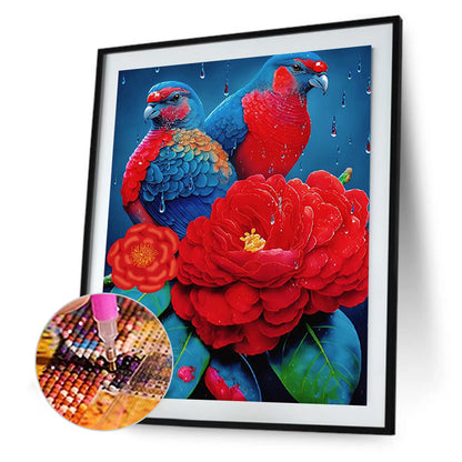 Red Flower Parrot - Full Round Drill Diamond Painting 30*40CM