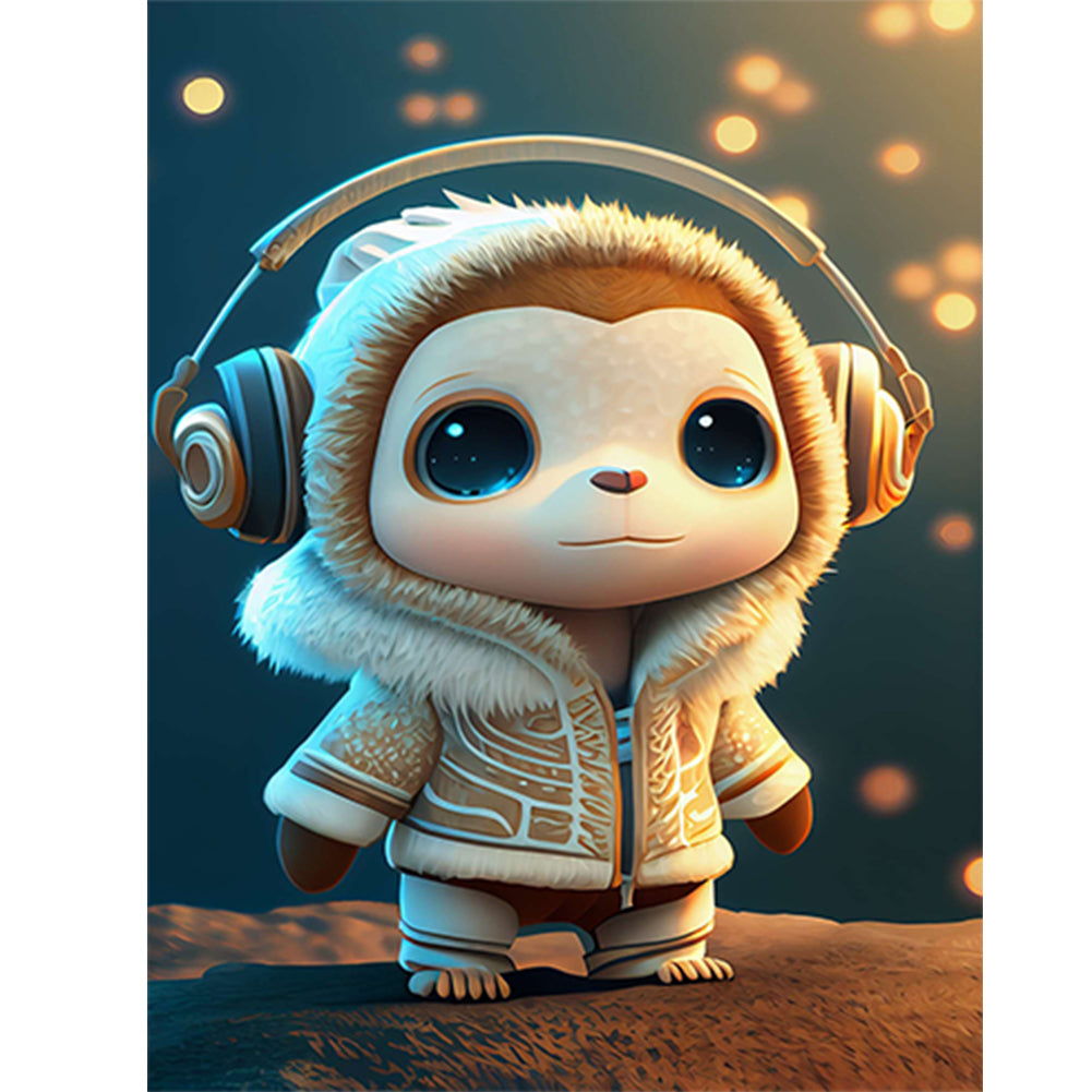 Monkey With Headphones - Full Round Drill Diamond Painting 30*40CM