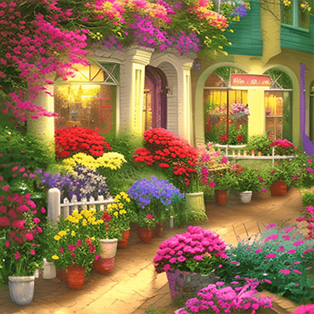 Flower Shop Entrance - Full Round Drill Diamond Painting 40*40CM