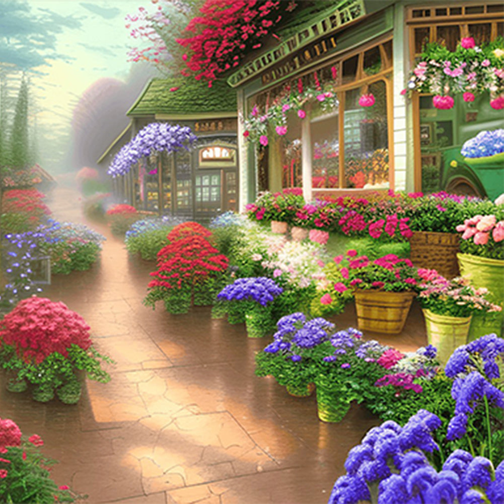 Flower Shop Entrance - Full Round Drill Diamond Painting 40*40CM