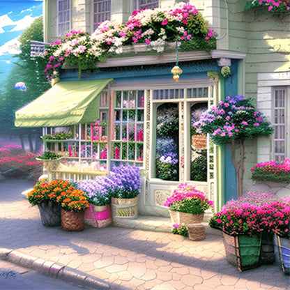 Flower Shop Entrance - Full Round Drill Diamond Painting 40*40CM