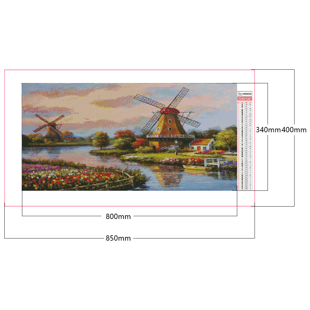 Pastoral Windmill - Full Square Drill Diamond Painting 80*40CM