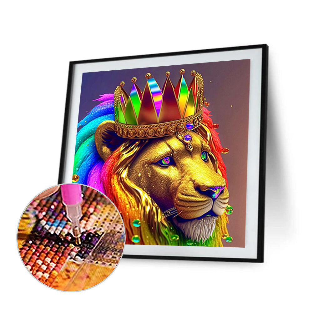 Colorful Lion Head - Full Round Drill Diamond Painting 30*30CM