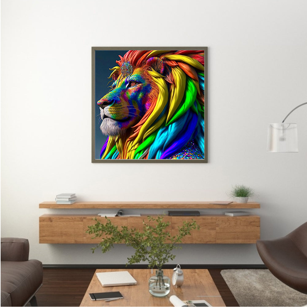 Colorful Lion Head - Full Round Drill Diamond Painting 30*30CM